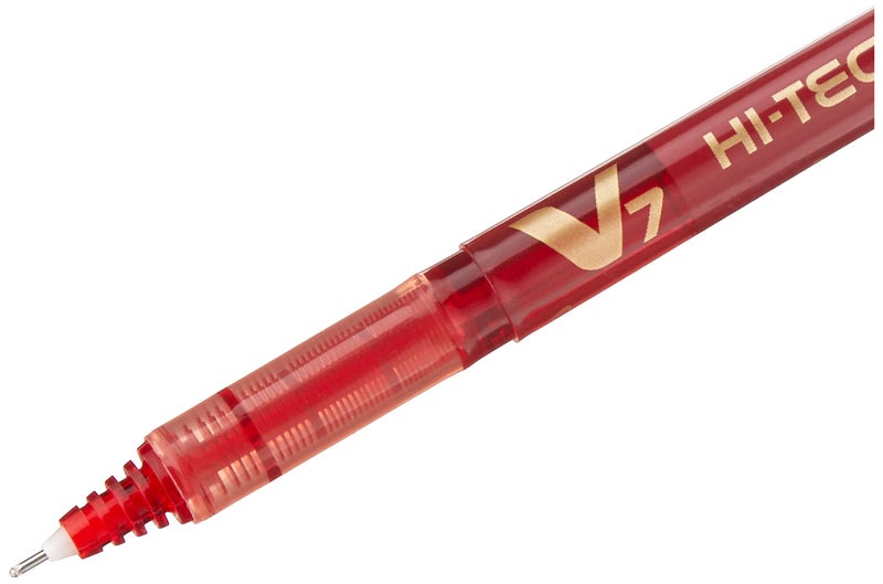 PILOT V7 Hi-Tecpoint Rollerball Pen, 0.7 mm Tip - Red, Box of 12 - Image 3